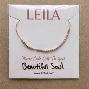 LEILA Morse Code Necklace, Gold Chain with Blush and Gold Beads